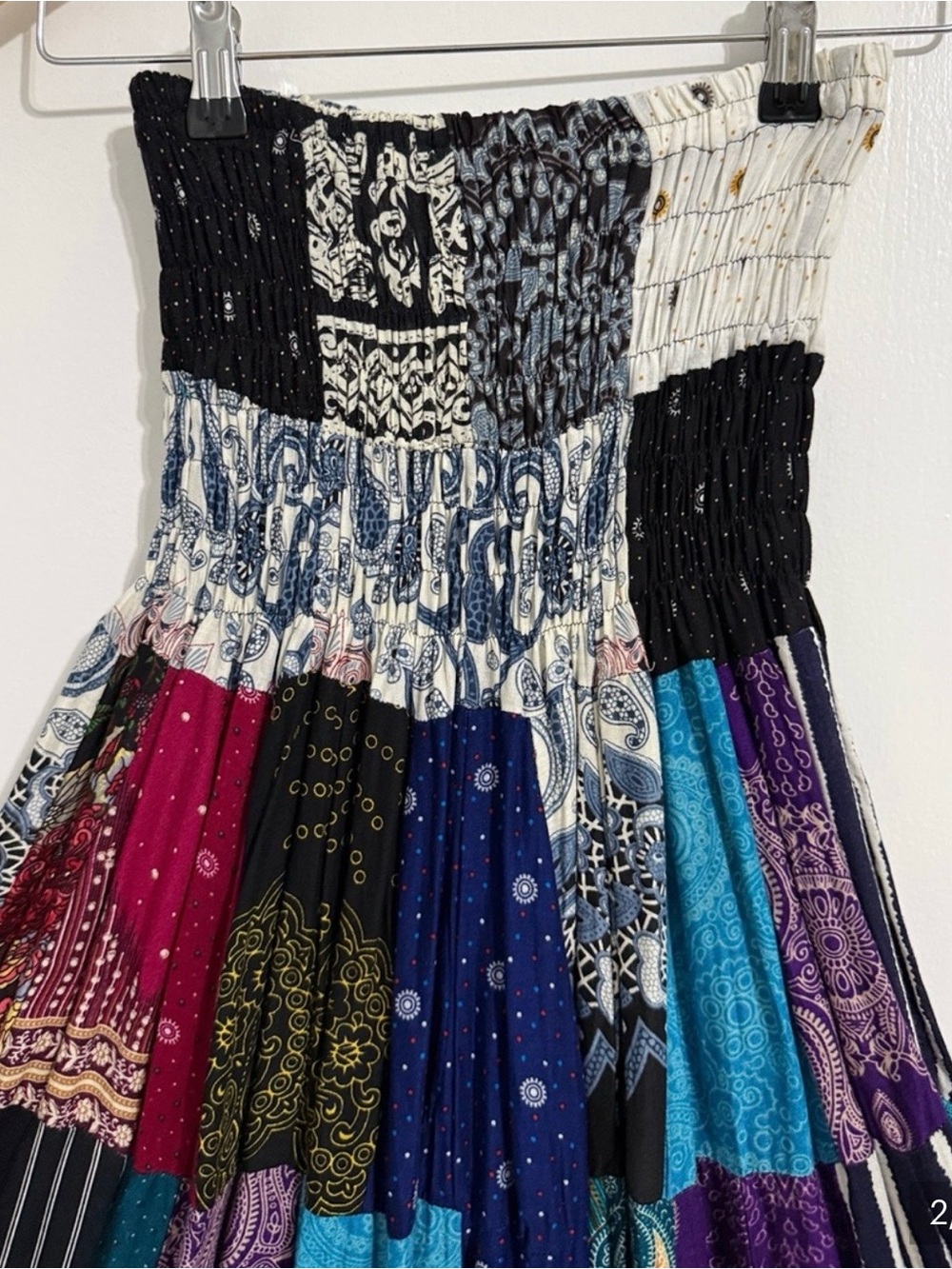 Smocked Patchwork Maxi Dress in Multicolor - Picture 2 of 4